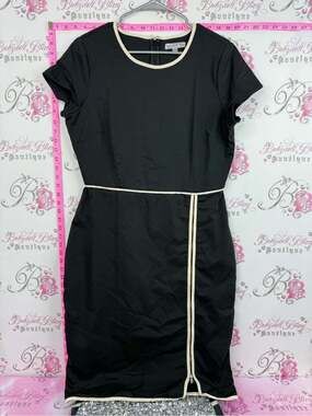 De collection Black Midi Dress with Cream Piping by White House Black Market